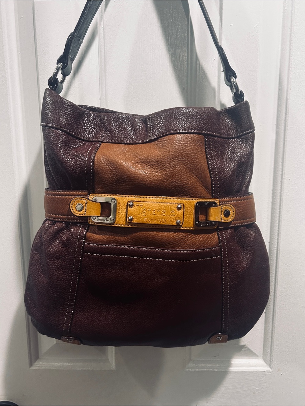 Tignanello Brown and Tan Leather Shoulder Bag